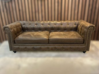 At Home Chesterfield Brown Faux Leather Tufted Sofa