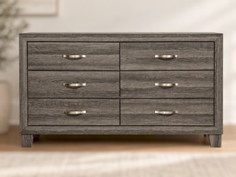 Modern Contemporary Gray Wood Grain 6 Drawer Dresser
