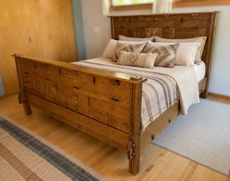 John Sarsfield Handmade Artisan-built Oriental Oak Wood King Size Bed W/ Bamboo Marquetry (Mattress Included)
