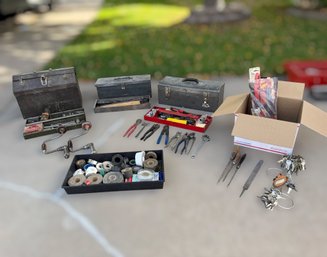 Rustic Workshop Collection Featuring Metal Toolboxes & Vintage Carpenter Tools