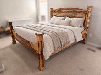 Custom Made Solid Rosewood King Size Bed With Curved Sideboards And Mattress