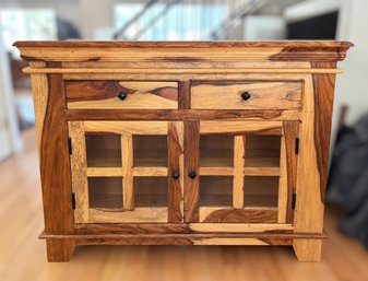 Custom Made Solid Rosewood Sideboard Cabinet With Two Glass Front Doors And Two Drawers