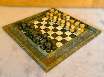 Amazing Stone Chess Board W/ Stone Chess & Checkers Pieces