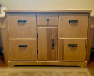 Handmade John Sarsfield Natural Wood Storage Cabinet W/ 4 File Drawers & Center Storage