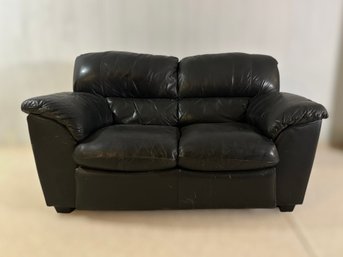 Black Faux Leather Plush Loveseat - Lot 1 Of 2