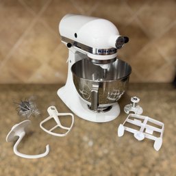 White KitchenAid Stand Mixer With Attachments