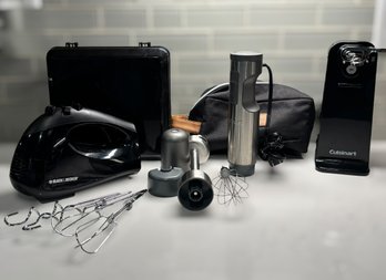 Kitchen Mixing Duo Featuring A Black And Decker Hand Mixer And Cuisinart Immersion Blender With Accessories