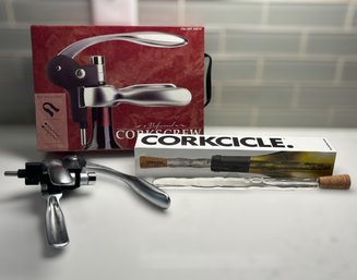 Wine Enthusiast Accessory Pair Featuring A Lever Corkscrew And Corkcicle Wine Chiller