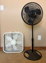 White Galaxy Box Fan & Black Lasko Adjustable OscillatIng Fan - Lot Of 2
