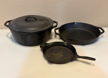 Cast Iron Lodge Dutch Oven & Skillet Plus Pioneer Woman Skillet - Set Of 3