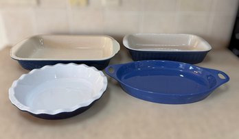 Set Of Dark Blue Ceramic Bakeware Including Pfaltzgraff Casserole Dish And Corning Ware Creations Oven Dish