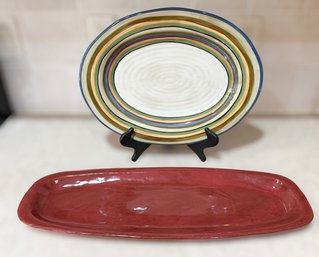 Tabletops Gallery Los Colores Striped Serving Platter With Red Rectangular Ceramic Plate