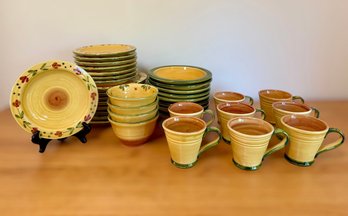 Amalfi Collection Hand Made Italian Dinner Set Including Plates, Bowls, And Mugs With Painted Floral Details
