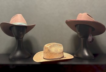 Western Cowboy Hat Collection Featuring Turquoise Beaded Bullhide, Rockmount Ranch Woven Straw & Bullhide Hate