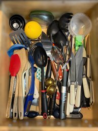 Assortment Of Kitchen Utensils, Knives, Meat Thermometer And More