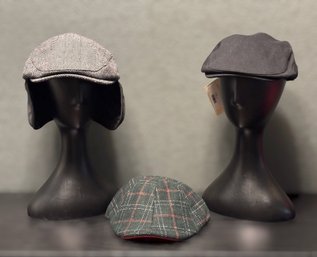 Boston Scally Co Flat Cap Collection Featuring Herringbone Flap Cap, Celtic Plaid And Classic Black Styles