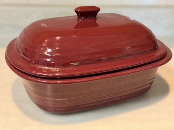 Cranberry-colored Pampered Chef Deep Covered Baker