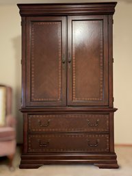 Traditional Wood Armoire Entertainment Cabinet With Two Drawers