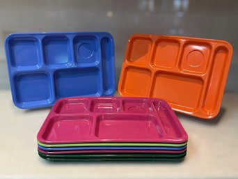 Assortment Of Colorful Multi-compartment Cafeteria Plates