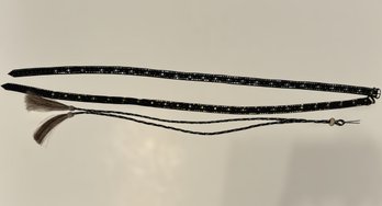 Western Studded Leather Hatband Pair Featuring Metallic Accents And Braided Horsehair Tassel Hatband