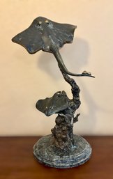 SPI-style Bronze Stingray Sculpture On Dark Green Faux Marble Base