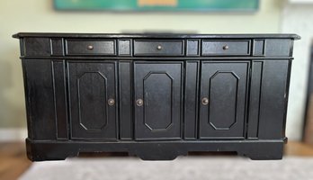 Amazing Ebony Black Wood Sideboard Buffet W/ 3 Drawers (items Inside NOT Included)
