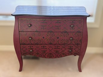French Style Red Bombay Accent Chest With Black Marble Top