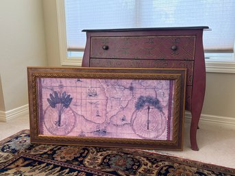Retro Map Style Framed Wall Art In Ornate Gold Frame (41 X 21 Inches)