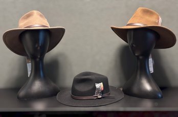 Scala Western Hat Collection Featuring Three Classic Felt Cowboy Styles With Feather Accents - Lot 1 Of 2