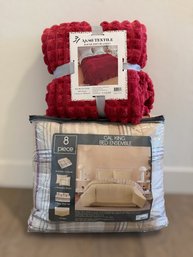 Akmi Textile King Size Burgundy Rafah Soft Soft Blanket & Beige California King Reversible Bed Ensemble
