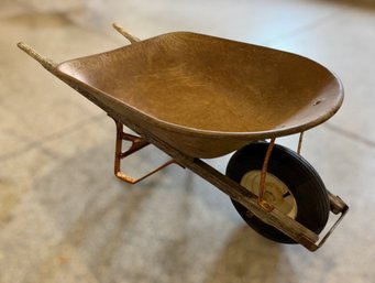 Large Rustic Metal Wheelbarrow With Wooden Handles