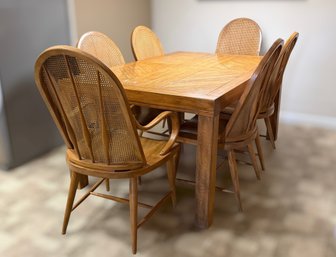 Vintage Solid Wood Mid-Century Dining Set W/ Cane Back Dining Chairs