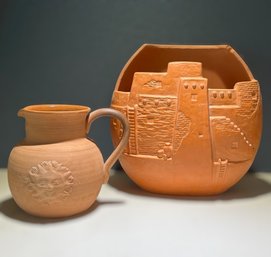 Bentson-West Designs For Boston Warehouse Italian Terracotta Pottery Pitcher & Pueblo Bowl