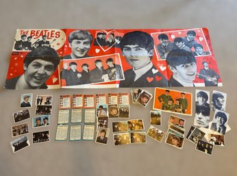 Vintage Beatles Memorabilia Collection Featuring Dell Poster, Trading Cards And Photo Collectibles