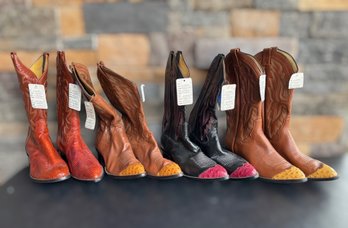 Panhandle Slim Western Cowboy Boots Featuring Red Lizard Skin, And Red & Yellow Ostrich Tips Mens 9D - 4 Pair