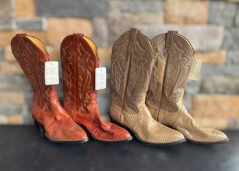 Panhandle Slim Western Cowboy Boots Featuring Red & Tan Lizard Skin Mens 9.5D - 2 Pair - 1 Of 2