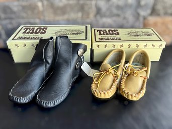Taos 'Indian Maid' Leather Moccasins Featuring Natural-tone Shoes & Black Ankle Shoes Size 6.5 - Lot Of 2