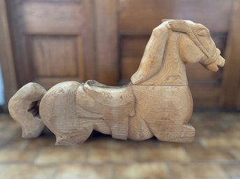 Remarkable Large Vintage Solid Wood 2-piece Carved Horse Sculpture W/ Removable Head