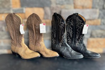 Panhandle Slim Western Cowboy Boots Featuring Brown & Black Lizard Skin Mens 8.5E - 2 Pair