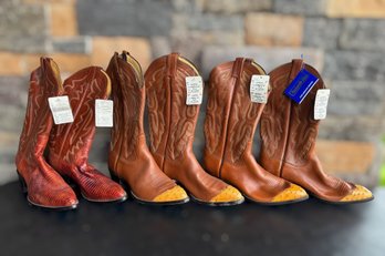 Panhandle Slim Western Cowboy Boots Featuring Red Lizard Skin, & Yellow Ostrich Tips Mens 9D - 3 Pair