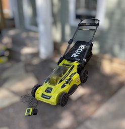 Ryobi 40V Brushless 20 Inch Cordless Lawn Mower Featuring Battery, Charger, And Grass Bag