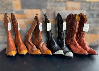 Panhandle Slim Western Cowboy Boots Featuring Red Lizard Skin, & Grey/Yellow Ostrich Tips Mens 10D - 4 Pair