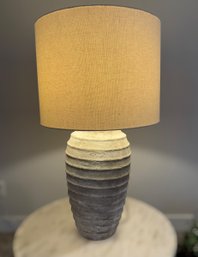 Beautiful 35in Gray Ribbed Table Lamp With Ivory Shade