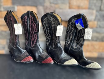 Panhandle Slim Black Western Cowboy Boots Featuring Red & Cream Ostrich Tips Mens 10.5D - 2 Pair