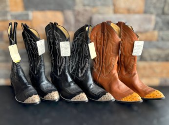 Panhandle Slim Western Cowboy Boots Featuring Yellow & Cream Ostrich Tips Mens 10.5D - 3 Pair
