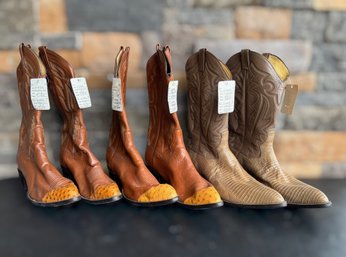 Panhandle Slim Western Cowboy Boots Featuring Tan Lizard Skin, & Yellow Ostrich Tips Mens 11D & 11.5D - 3 Pair
