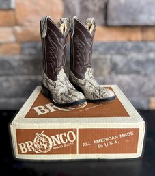 Vintage Bronco Brand Children's Western Cowboy Boots Featuring Snakeskin Print Style 1911 Size 10D