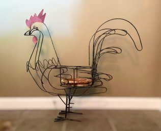 Large Folk Garden Art Metal Wire Rooster Sculpture With Planter Basket