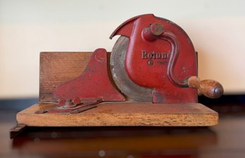 Antique Red Rotunda Hand-crank Kitchen Meat Slicer