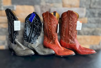 Panhandle Slim Western Cowboy Boots Featuring Red & Grey Lizard Skin Mens 10D & 10E - 2 Pair
